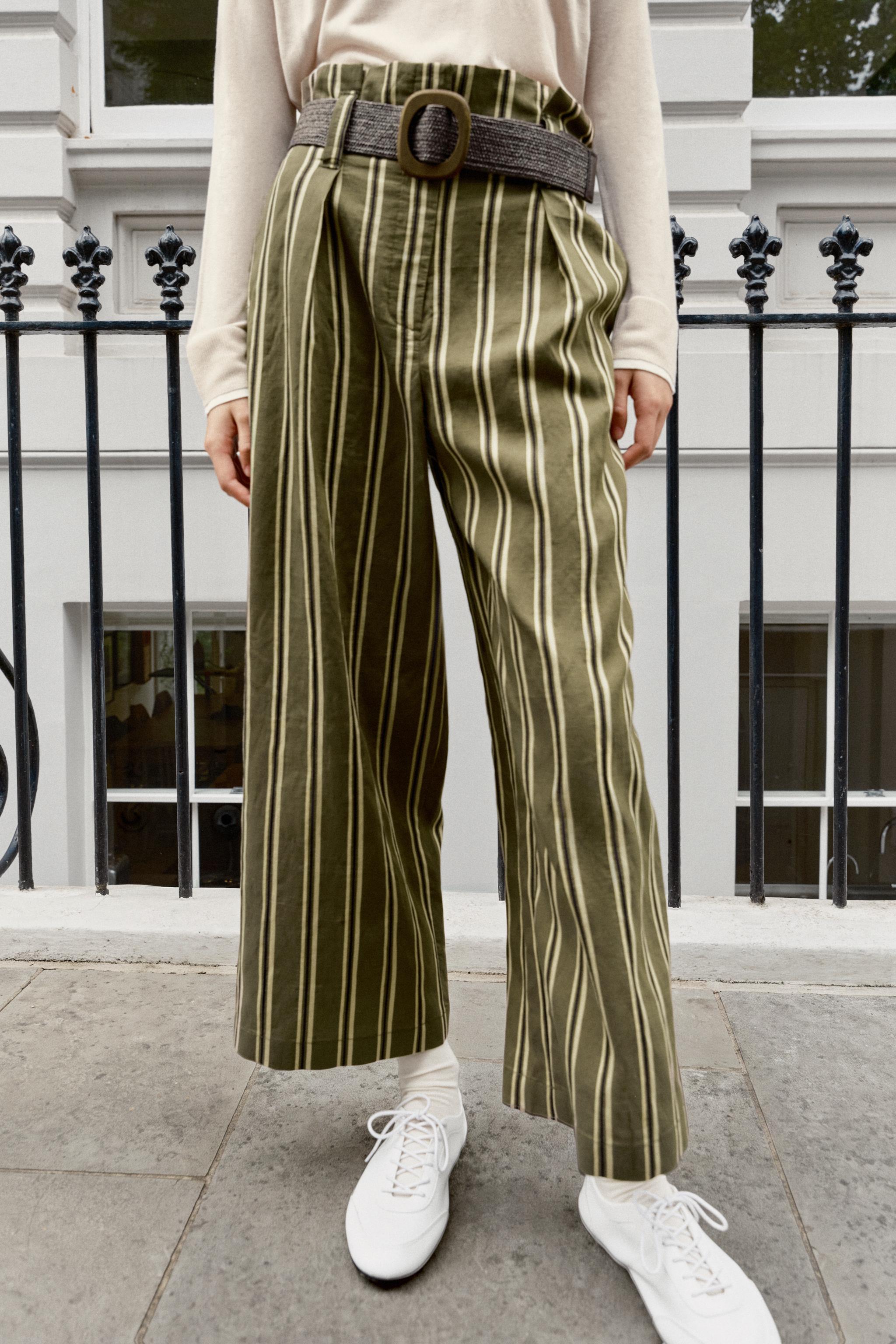 STRIPED BELTED TROUSERS